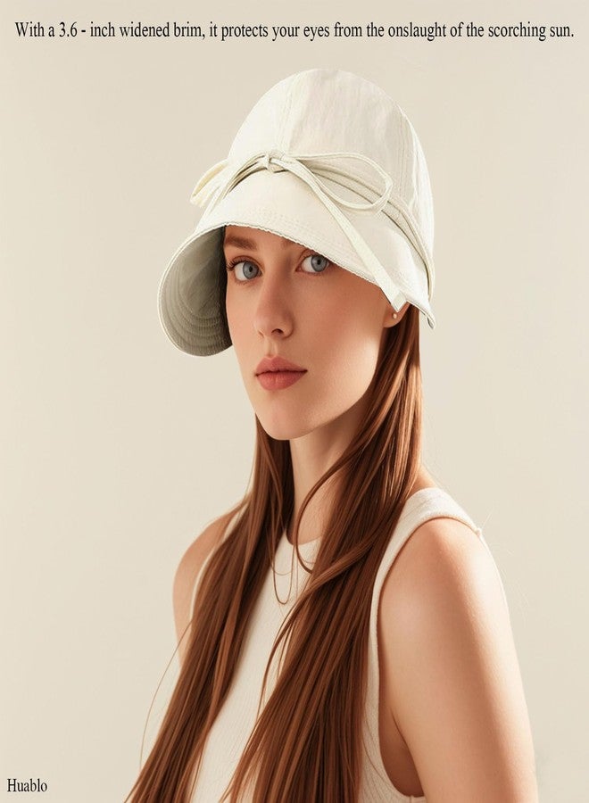 huablo Womens Foldable Sun Hats UV Protection Wide Brim Hiking Hat Ponytail Hats for Women UPF 50 Sun Hat for Women Running Hats Off - White - Image 2